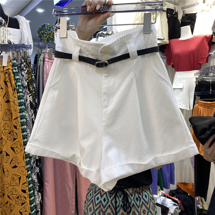 [big M family] Korean pure color high waist casual shorts (with belt) 8857\wtt