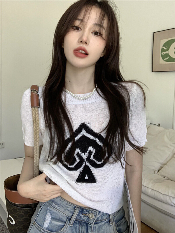 [wgwe] Korean version slim fitting love short sweater 1862\pcz