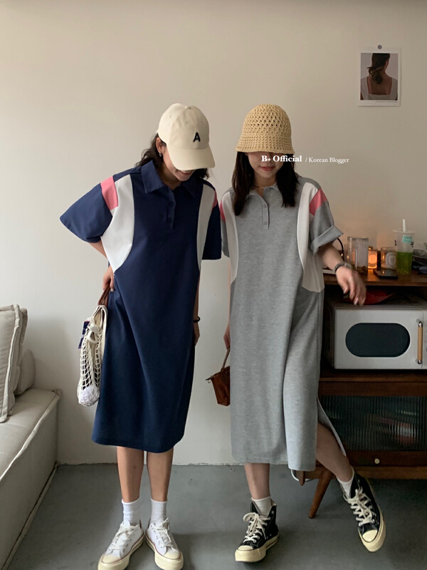 [B plus] casual lazy stitched polo collar dress 22-9468-2\hbx