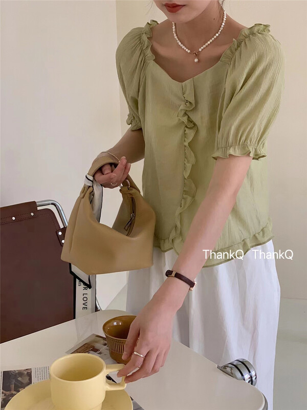 [thankq] short sleeve Pullover solid small shirt 6932\zjy