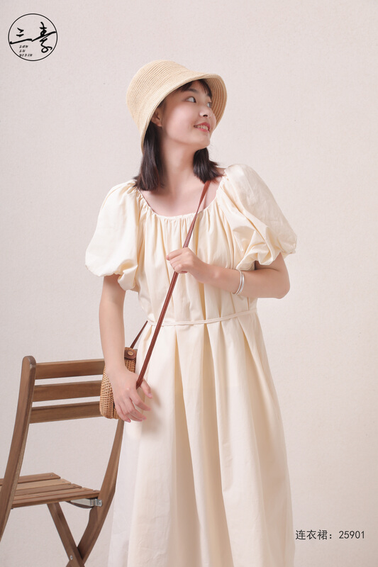 [original three plain clothes] retro elegant literary and artistic fan lady dress (with waist rope) 25901