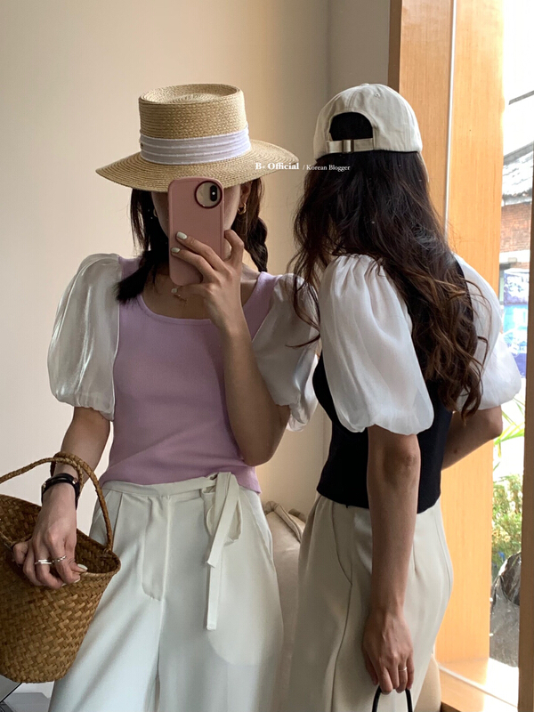In early summer! [B plus] lantern sleeve design stitching shirt 22-9185-2\hbx