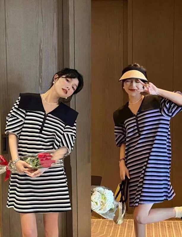 [xiaokoujia] striped Korean aging dress 88-1\t