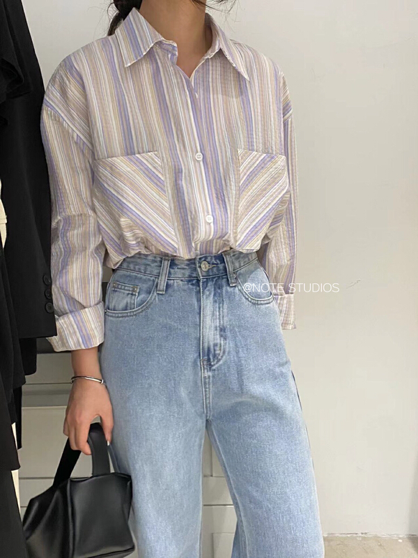 New year in early spring! [note] casual loose and versatile small crowd stripe shirt 22265\hbx