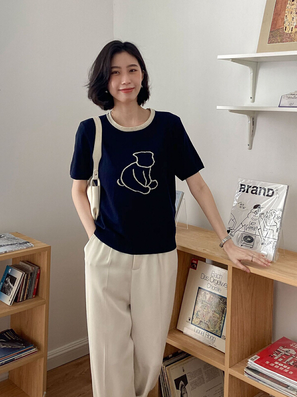 [secondtime] simple pattern contrast edge short sleeve T-shirt 5251\xj