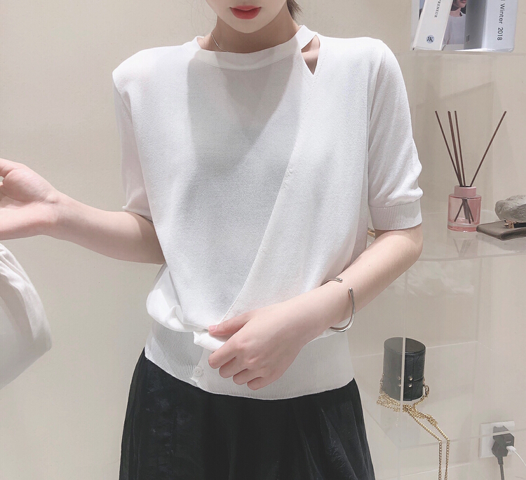 In early summer! [S.J] hollow off shoulder Pullover T-shirt 6815\lsw