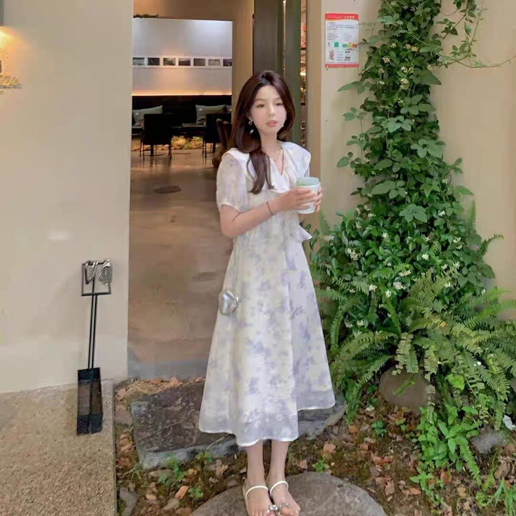 [Kiki studio] small fresh jacquard V-neck dress 6062\hjy