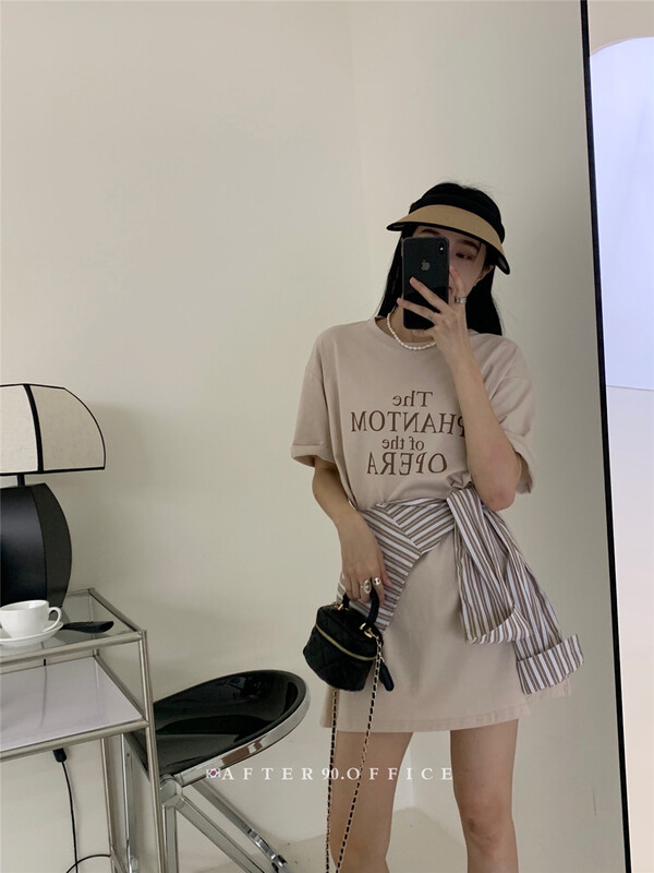 [after.90] letter round neck Unisex short sleeve T-shirt (with shawl) 2506\ll