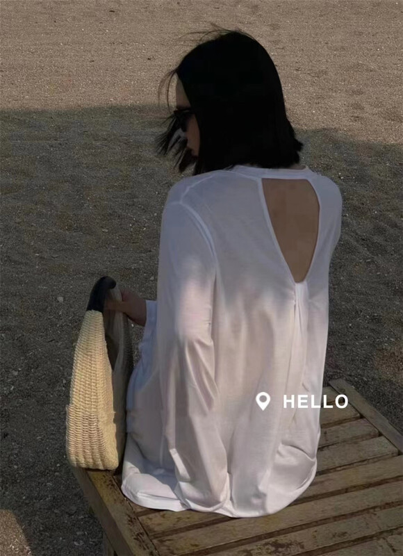 [Hello] lazy wind back hollowed out clear color sunscreen shirt 9819\wtt