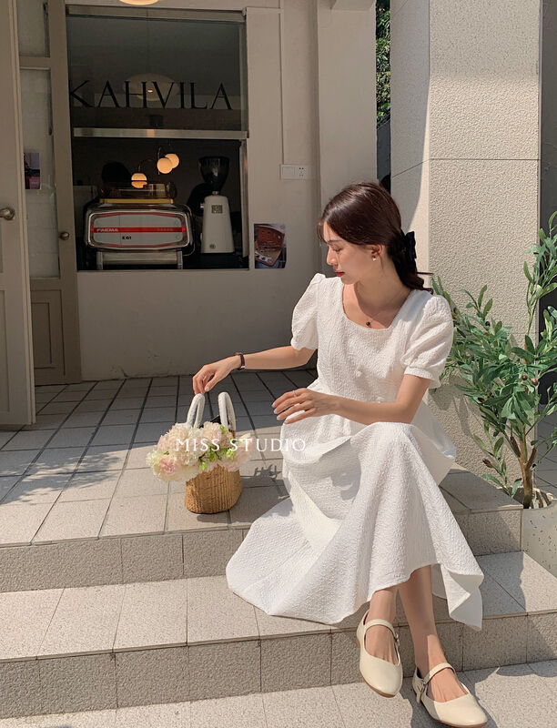 In early summer! [miss miss home] French retro pearl edge dress l6610\zjy