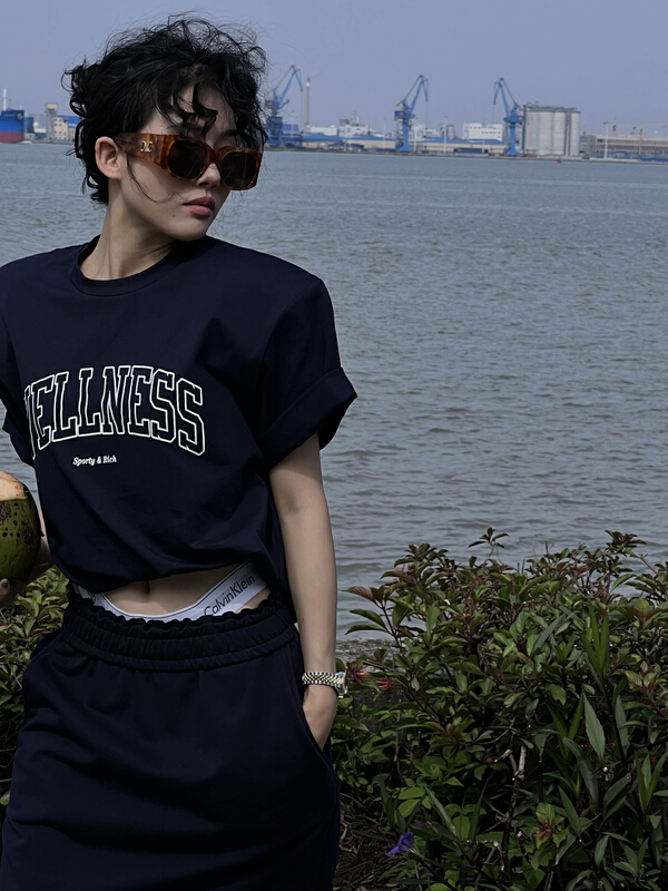 [all in] letter shoulder pad versatile short sleeve T-shirt 4258\ozq