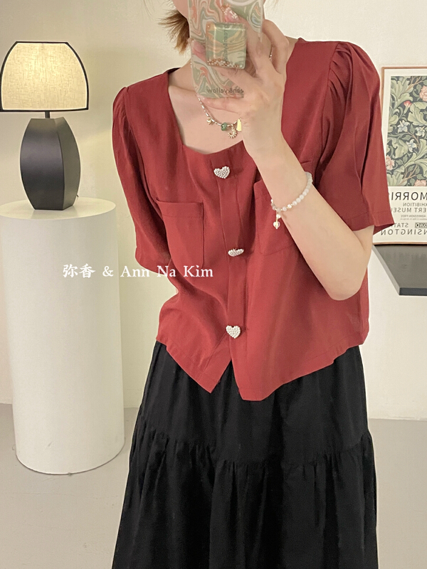 [Mi Xiang] button love simple round neck shirt mx5508\hjy