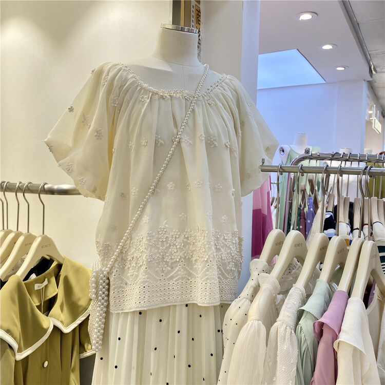 [sunny] hanshufang collar temperament fashion bubble sleeve shirt 1979\hjy