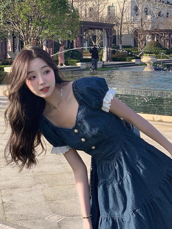 [Kiki studio] Western wash denim dress 6094\hjy