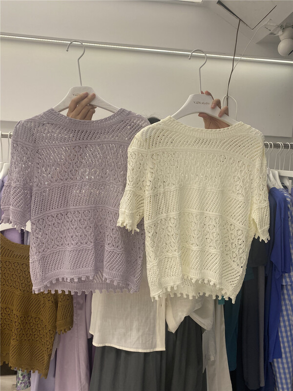 [within one boundary] Korean hollow out short sleeve sweater 6210\lsw