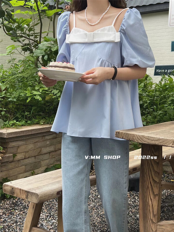 [v:mm] sweet lady style off shoulder bow shirt 3279\cls