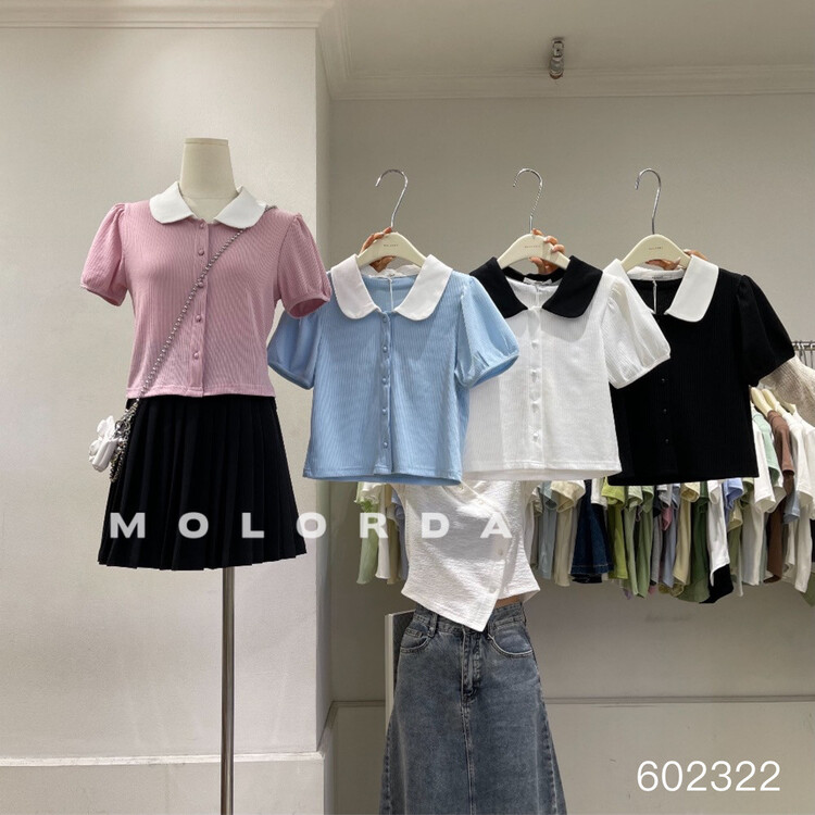 [morada] simple color matching baby collar button up bubble sleeve shirt 602322\xyy