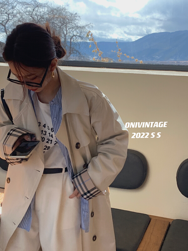 New year in early spring! [onivinage oni] double placket checkered trench coat (with belt) od222w4386\zxl
