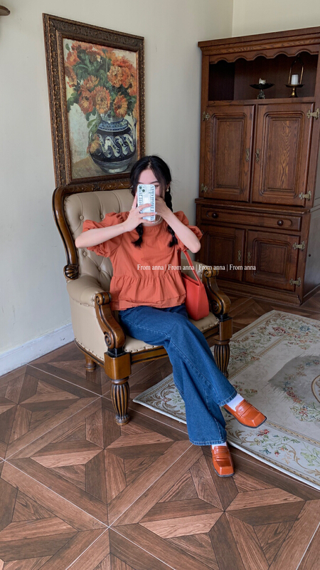 [from Anna] round neck Korean fresh and simple shirt 6202\lsw