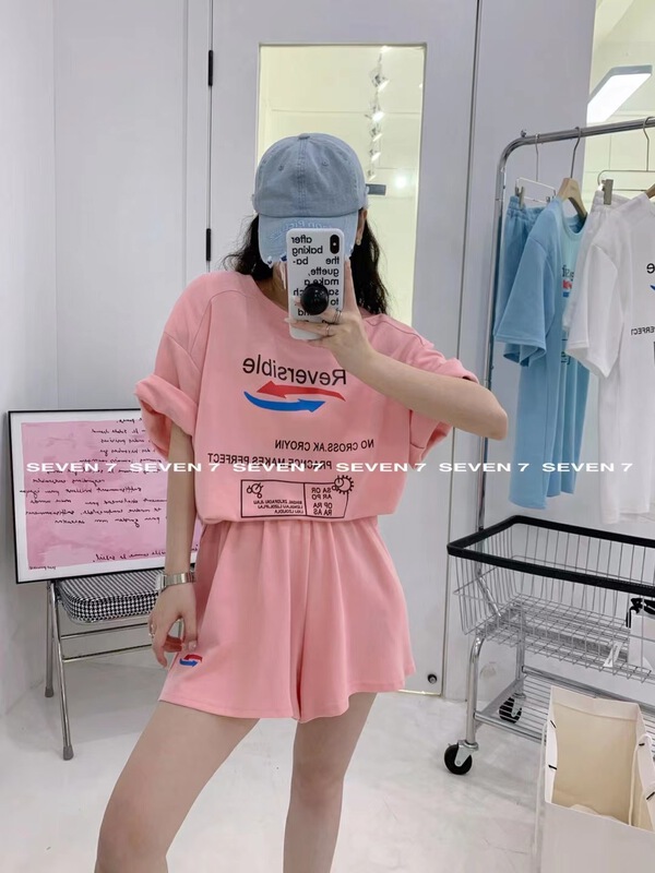[seven 7] lettered Pullover short sleeve T-shirt + casual versatile Shorts Set 8225\wtt