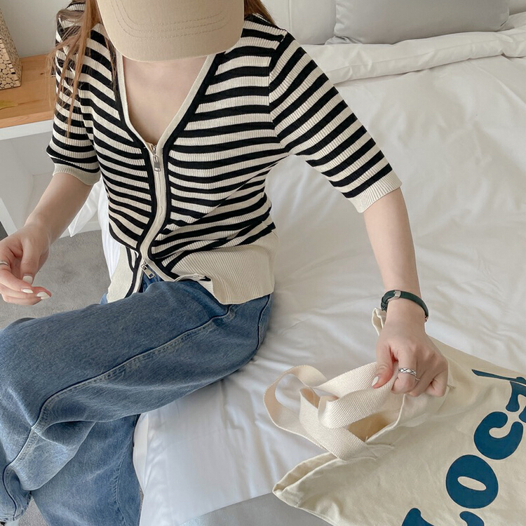 [f · P] stripe fashion single breasted knitted cardigan 47095-1\hbx