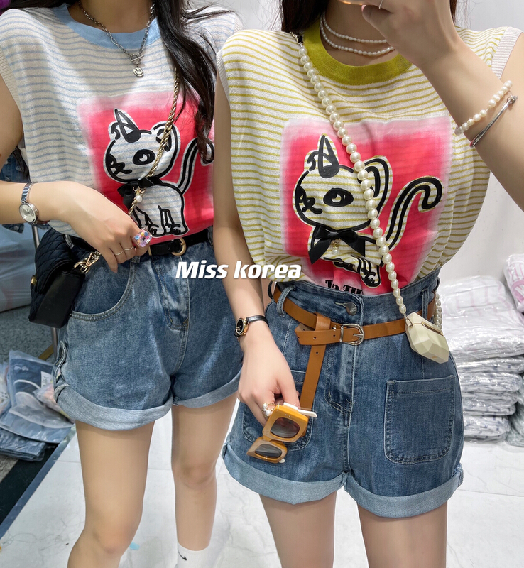 [Miss Korea] casual and versatile striped cat vest / suspender (vest sold separately) 6876\hbx