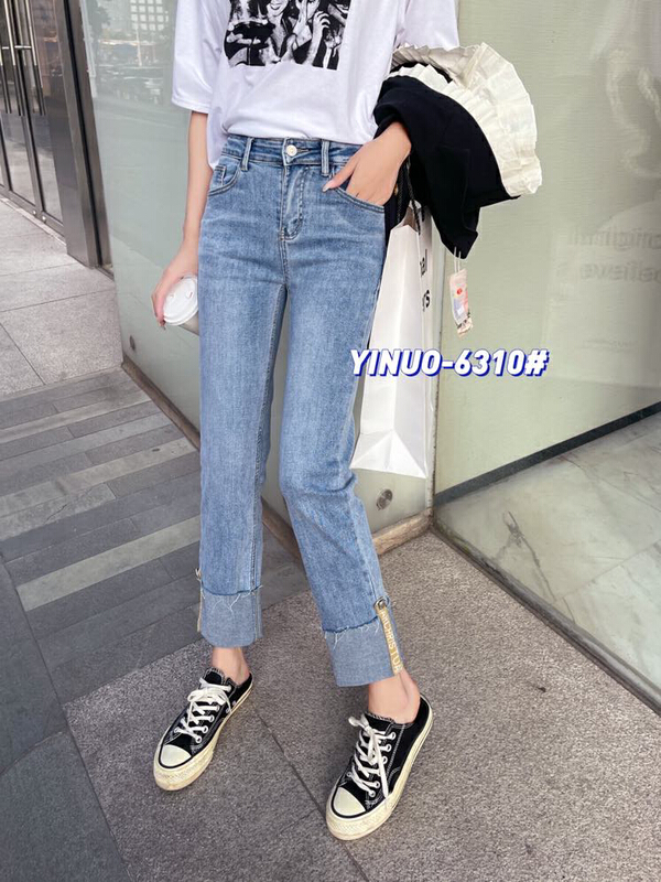 New year in early spring! [Yinuo Yinuo jeans] Korean version straight tube cuffed fashion versatile jeans 6310\zsy
