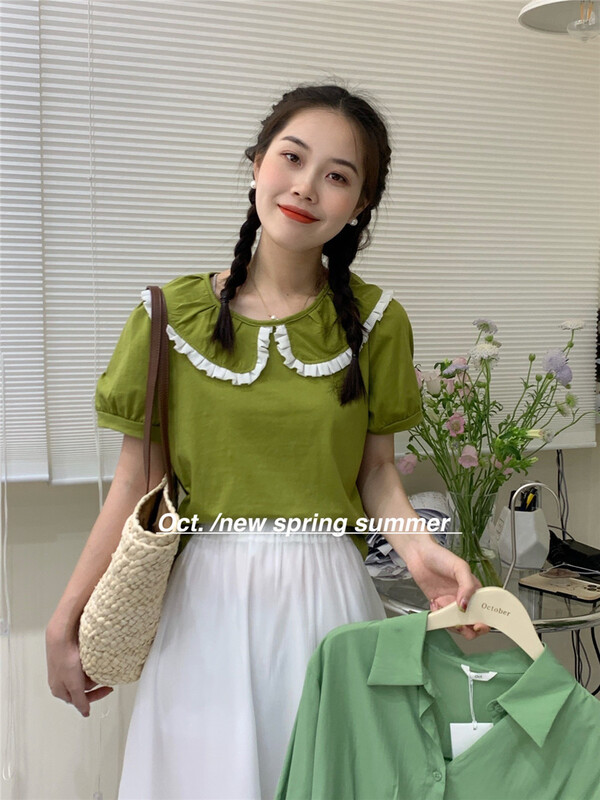 [OCT] Korean sweet baby collar short sleeve T-shirt 8205\hjy