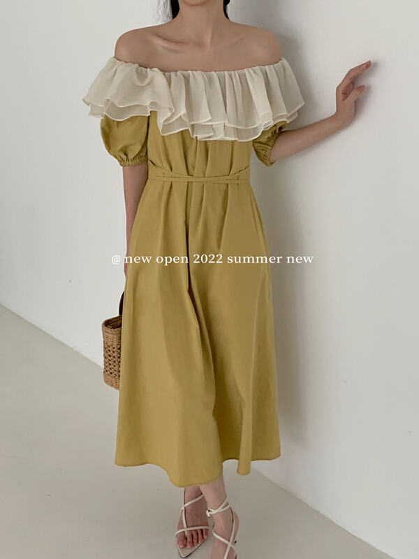 [new open] light mature style patchwork Ruffle Dress hl22851\zxl