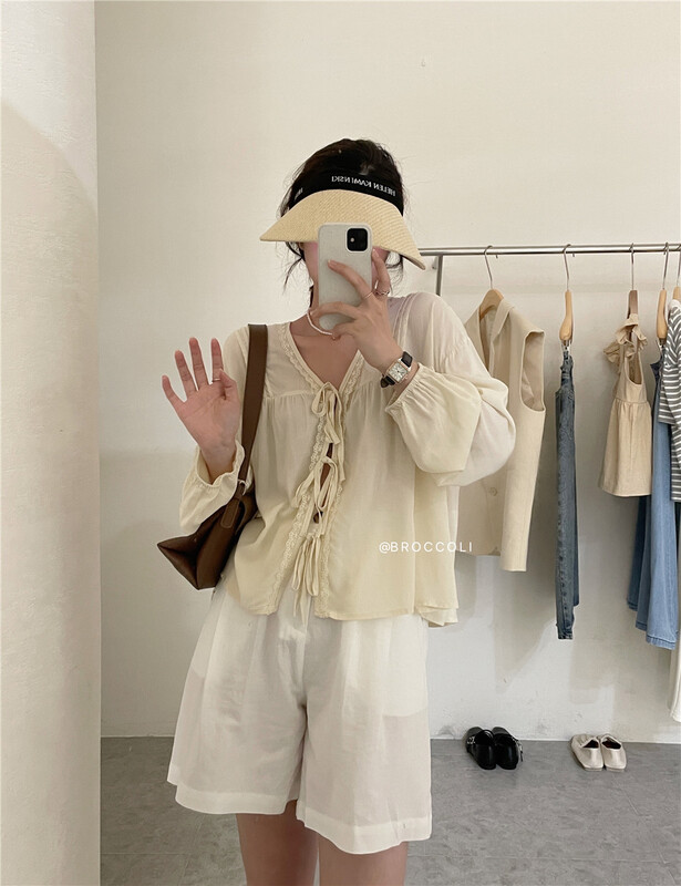 【 broccoli 】 gentle style lace up blouse 8109\zjy