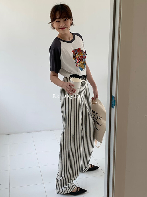 [A.K skylan] trendy stripe design versatile relaxed pants 82682\zxl