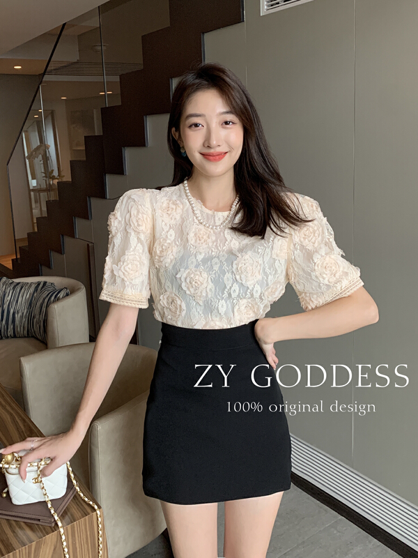 [ZY] handmade three-dimensional flower lace blouse (Rose) 68522\ozq