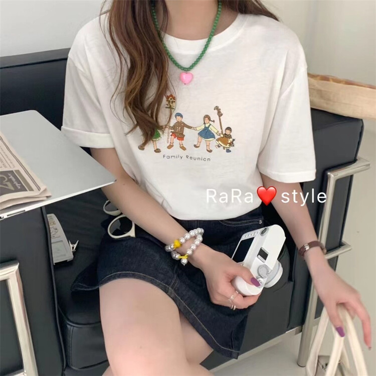 [rara] casual simple happy little buddy printed short sleeve T-shirt 19070-7\lsl