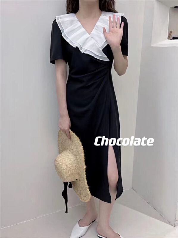 [chocolate] Korean crimping fashion color matching loose dress 28120\ll