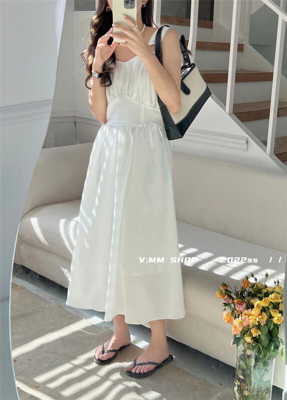 [v:mm] fresh, simple, waist closed, slim, sleeveless dress 3059\cls