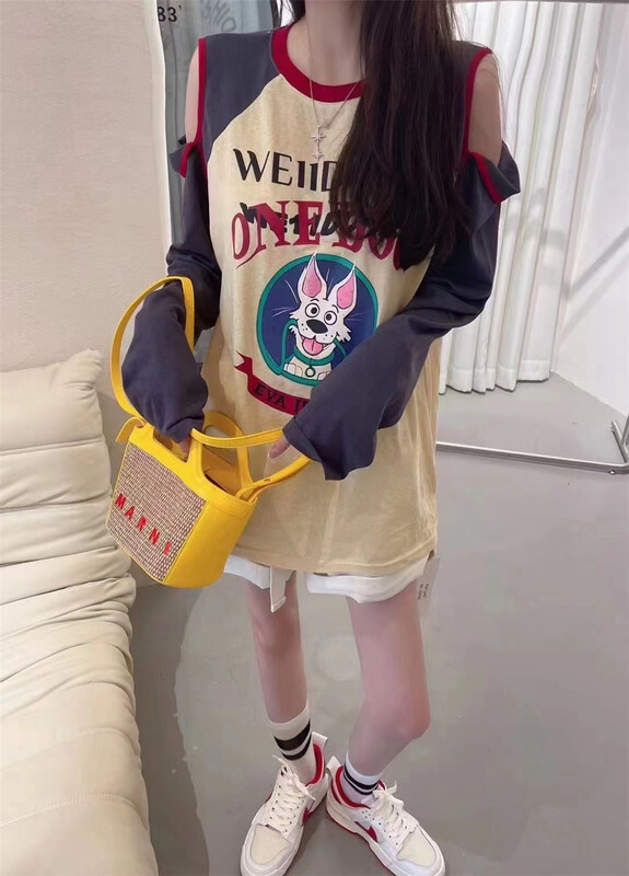 [new time /l&y home] casual simple loose Dog Print Long Sleeve T-shirt 3132\xyy