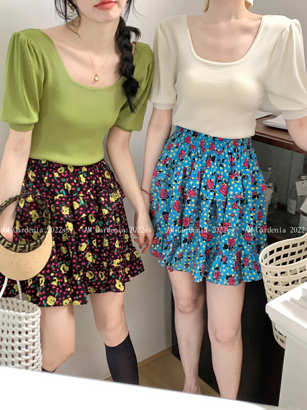 [neeko] Qu Zhu knitted shirt + flower cake skirt set 3552\pcz