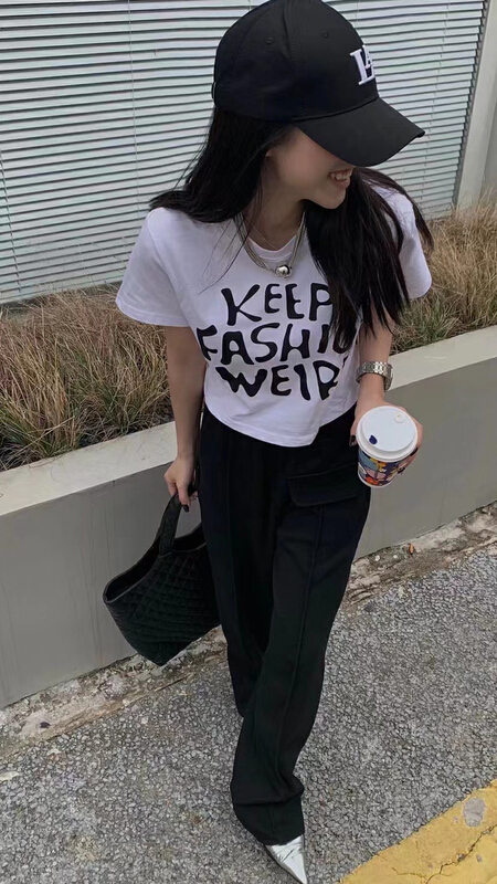 [HH &miss Lai] black letter cotton T short sleeve T-shirt t311\l