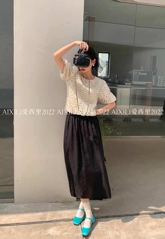 [aixili aixili] crew neck hollow out temperament shirt 6610\wpl