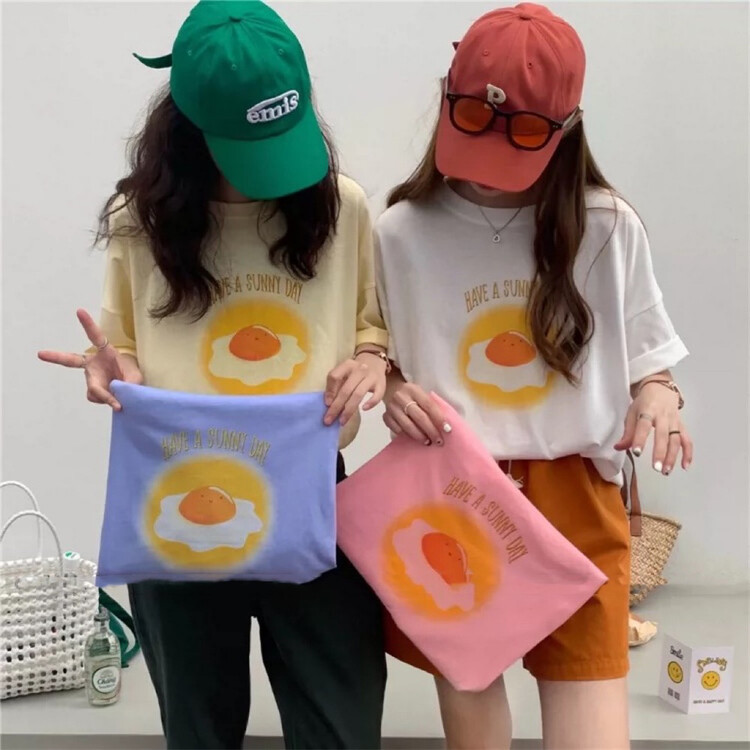 【E】 Casual round neck poached egg print short sleeve T-shirt j061\xyy