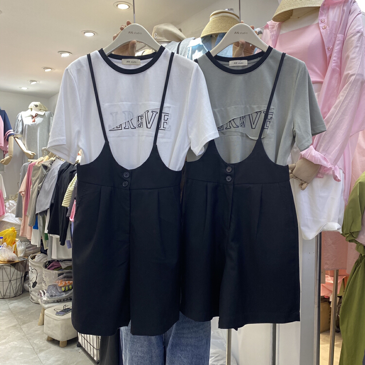 [an studio] letter print T-shirt + versatile strap suit ys1-8805\l