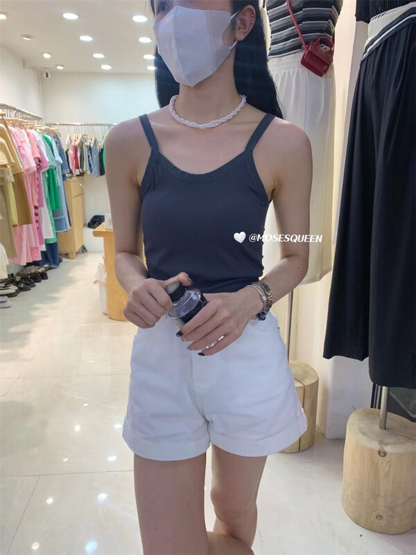 [moss queen] basic versatile short solid stretch vest / strap 636\xyy