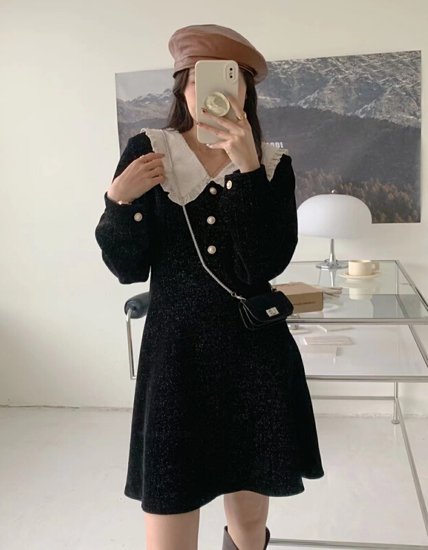 New year in early spring! [JH] xiaoxiangfeng bright silk baby collar contrast dress (only Dresses / no bags) ys1-40544\hjy