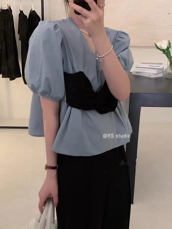 [RS] small fresh simple splicing fake two-piece shirt rs2229\xyy