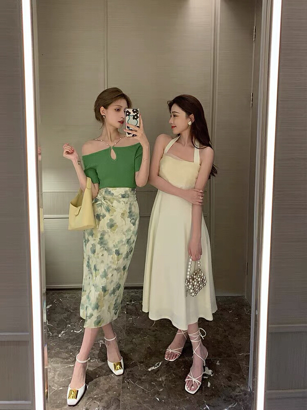 [Dai Dai] floral high waist A-shaped retro skirt (only selling skirt) 5215\hbx