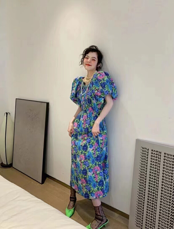 [MI] idyllic romantic bubble sleeve floral dress 9718\pcz