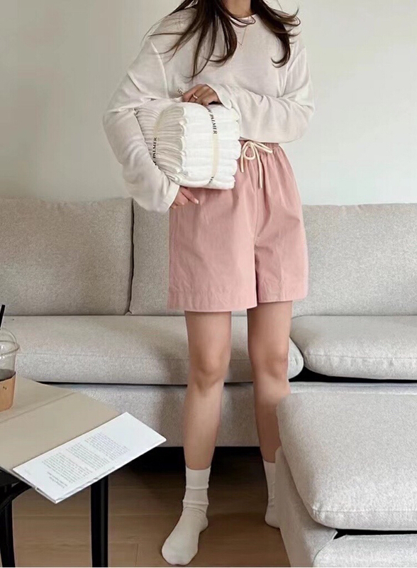 [tototellme] solid color versatile loose elastic waist casual shorts (with waist rope) 20456 × HBx