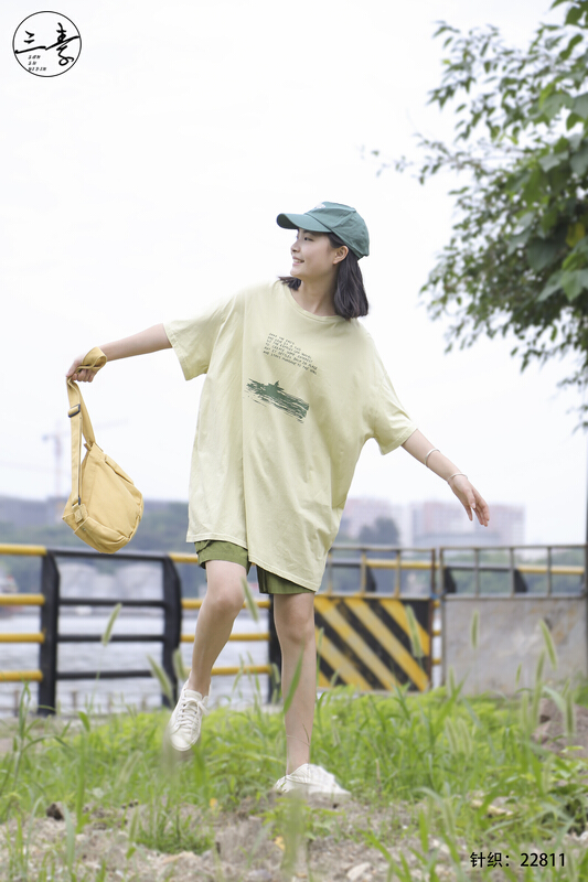 Original price 50.76! [original three element clothing] simple temperament leisure printed short sleeve T-shirt 22811\xyj