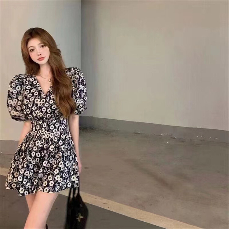 [x.xan] floral short sleeve Pleated Dress 7281\pcz
