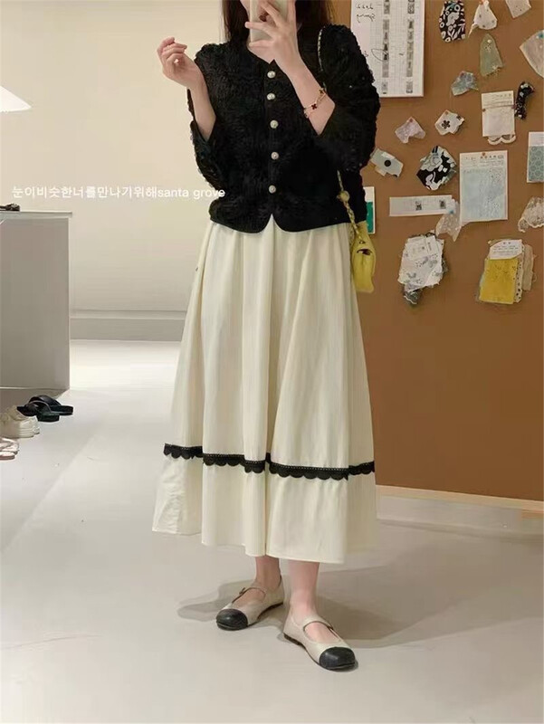 A new year in early spring! [Mimosa] Korean lace long skirt 1175\hjy